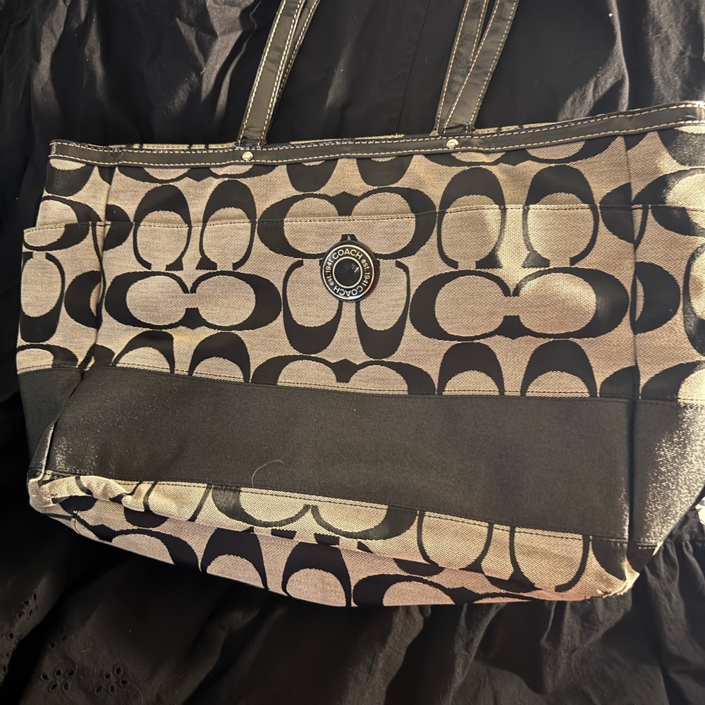 Coach Signature Black and Cream Tote